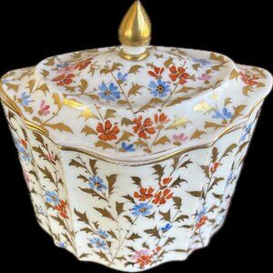 Vintage French Limoges Porcelain Hexagon Trinket Box Sugar Bowl